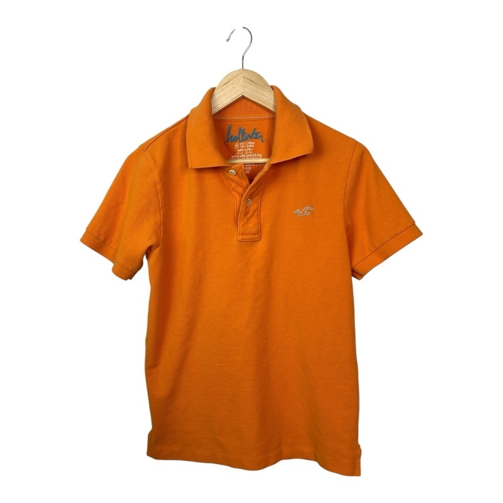 Hollister Men’s Short Sleeve Polo Size Medium Vibrant Orange Preppy School Y2K